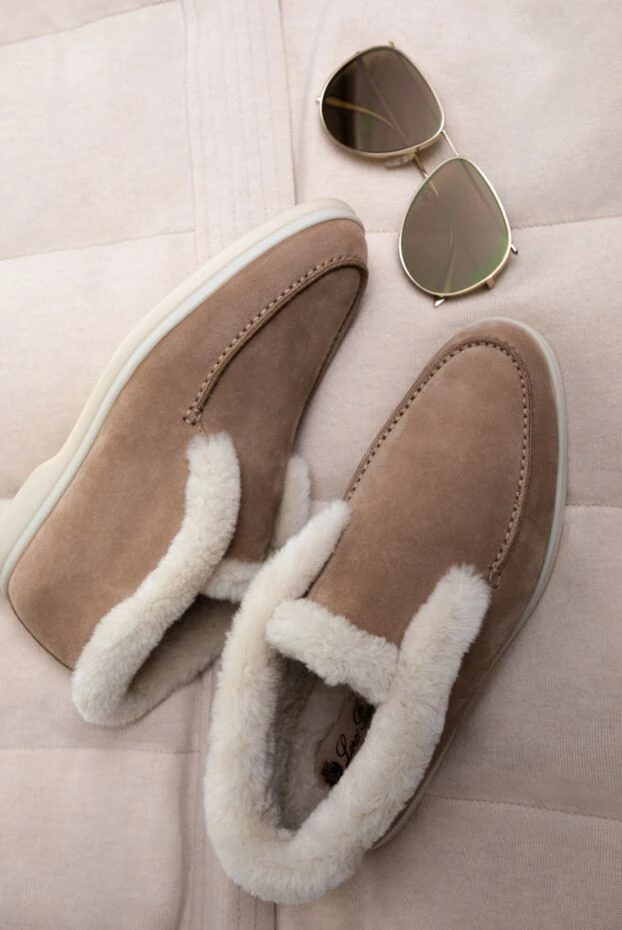 Loro Piana классикалық стильдегі беж түсті нубуктан және хутрдан жасалған әйелдердің лоферлері 162047 - фото 2