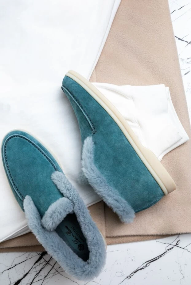 Loro Piana нубуктан және хутрдан жасалған жасыл түсті әйелдердің лоферлері 162049 - фото 3