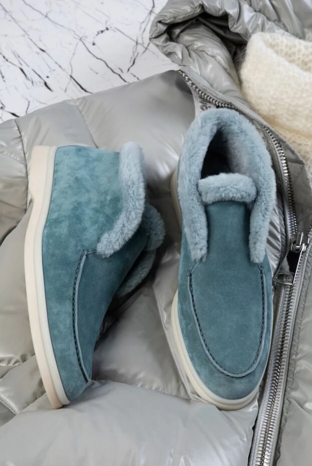 Loro Piana нубуктан және хутрдан жасалған жасыл түсті әйелдердің лоферлері 162049 - фото 2