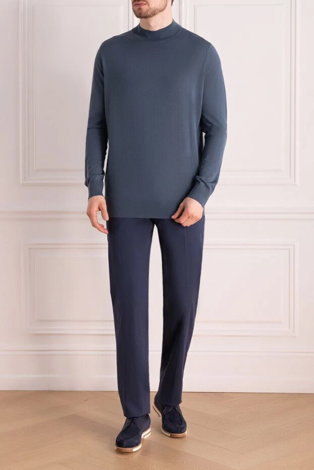 Loro Piana man men's jumper with a high stand-up collar made of wool, blue купить с ценами и фото 162059 - photo 2