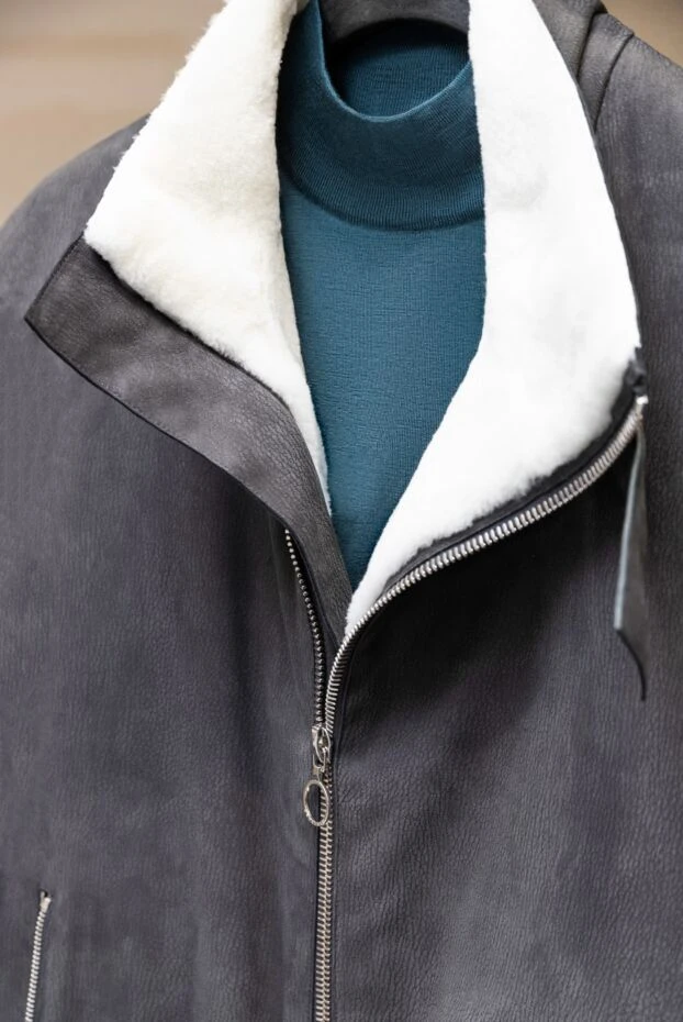 Жүннен тігілген графит түстес көк жоғары жағалы джемпер ерлерге арналған - фото 2