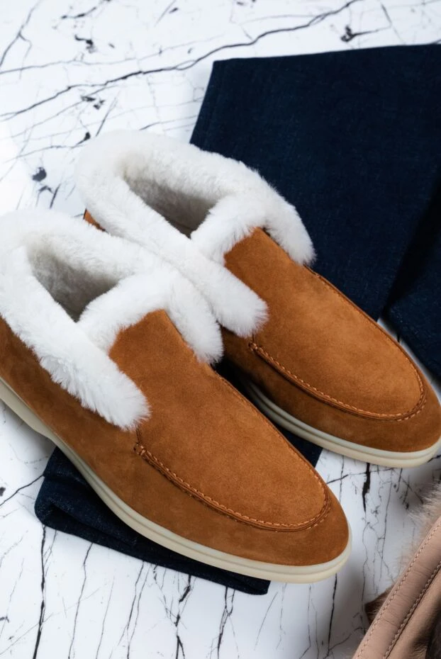 Loro Piana нубуктан және хутрдан жасалған қоңыр түсті әйелдердің лоферлері 162112 - фото 3