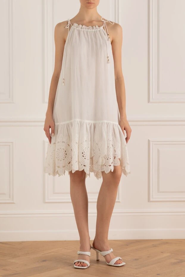 Zimmermann белое летнее платье на бретелях с кружевом и завязками

 162179 - фото 2