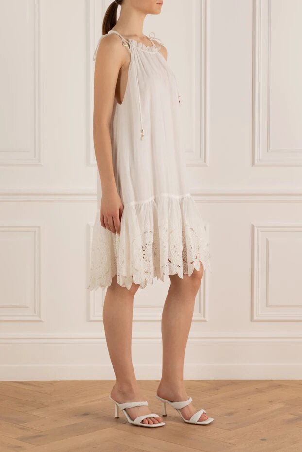 Zimmermann белое летнее платье на бретелях с кружевом и завязками

 162179 - фото 3