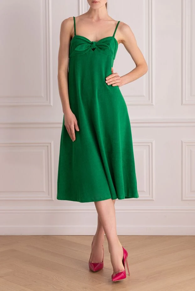 Zimmermann платье миди на тонких бретелях с бантом из зелёного текстиля
 162181 - фото 2