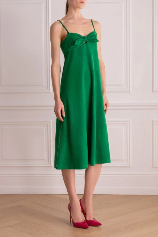 Zimmermann платье миди на тонких бретелях с бантом из зелёного текстиля
 162181 - фото 3