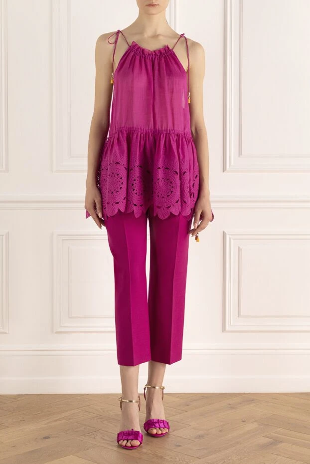 Zimmermann хлопковый топ малинового цвета с ажурной вышивкой 162183 - фото 2