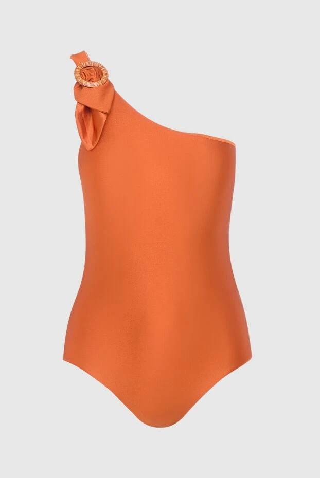 Asymmetrical one-color swimsuit with a bow on the shoulder orange - photo 1