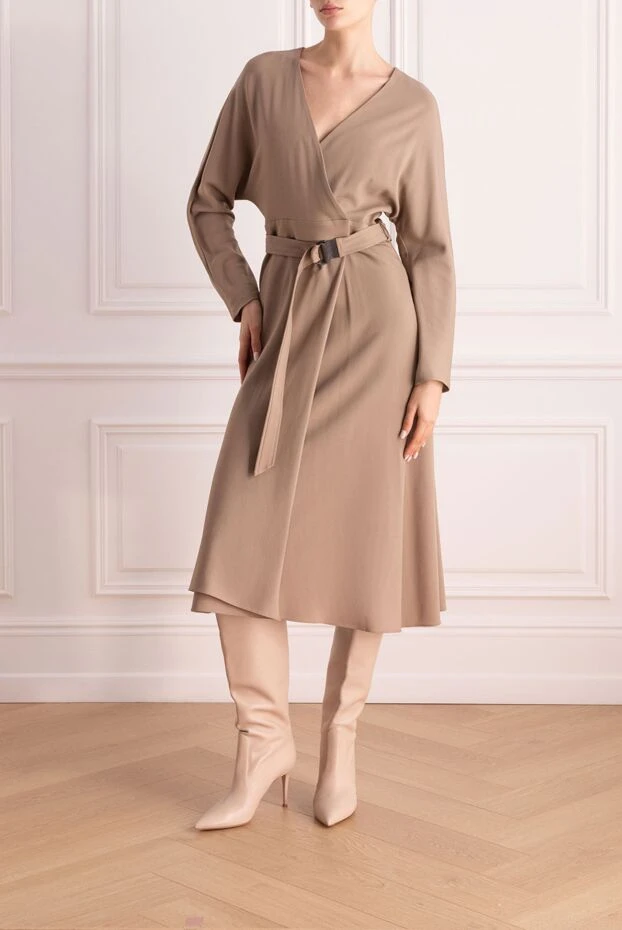 Brunello Cucinelli woman beige woolen dress for women купить с ценами и фото 162222 - photo 2