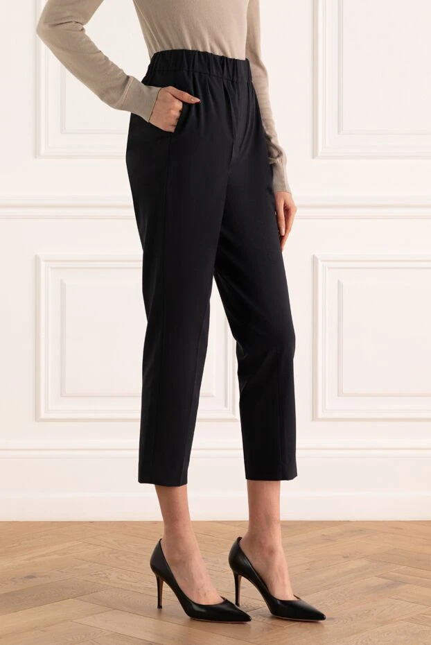Brunello Cucinelli брюки женские классические на резинке черные 162242 - фото 3