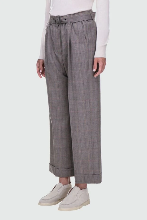 Brunello Cucinelli брюки женские шерстяные в клетчатый узор коричневые 162246 - фото 3