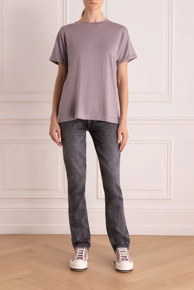 Brunello Cucinelli gray and lilac jersey t-shirt with cuffs on the sleeves 162254 - photo 2