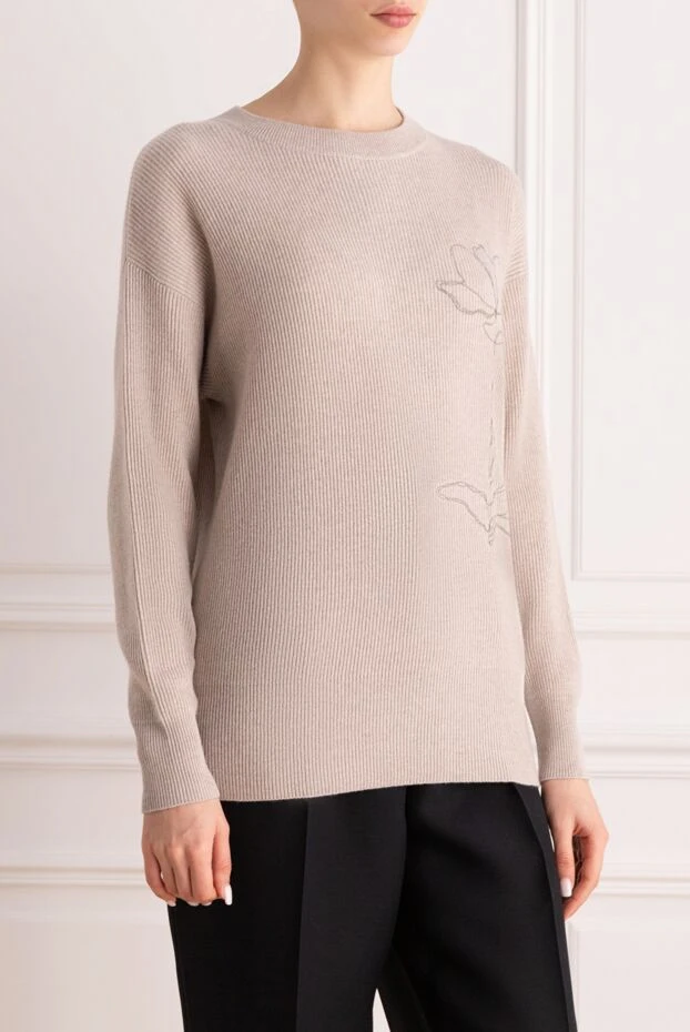 Brunello Cucinelli beige cashmere jumper with flower embroidery
 162255 - photo 3