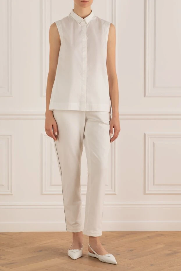 Brunello Cucinelli white cotton pants for women 162265 - photo 2