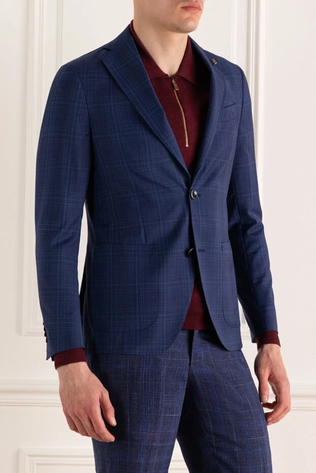 Sartoria Latorre men's wool jacket in dark blue with a check pattern and a soft fit 162276 - photo 3