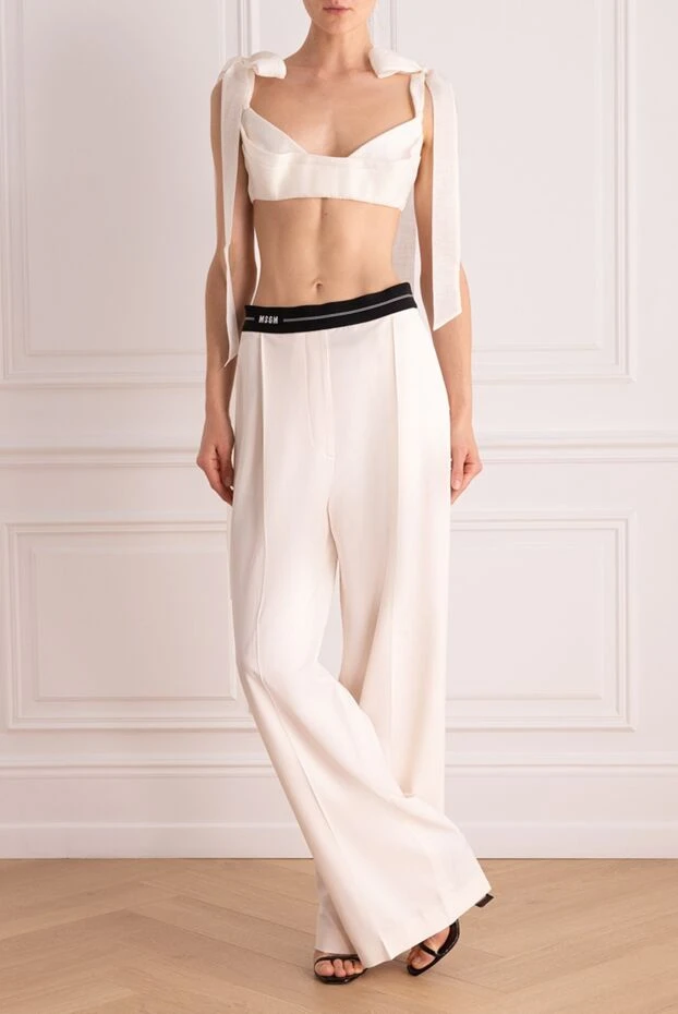 MSGM woman white viscose and wool trousers for women купить с ценами и фото 162287 - photo 2