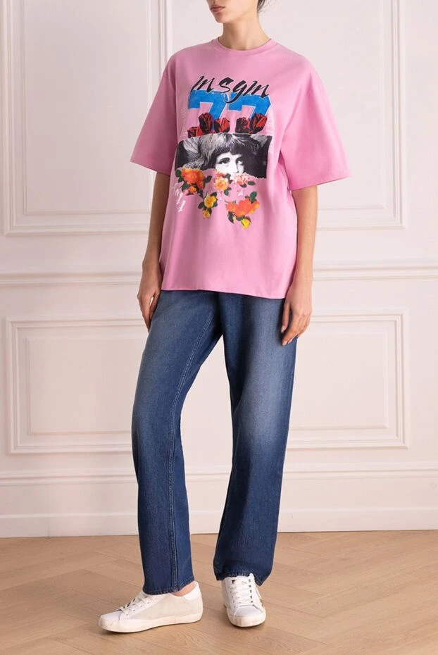 MSGM woman pink cotton t-shirt for women купить с ценами и фото 162295 - photo 2