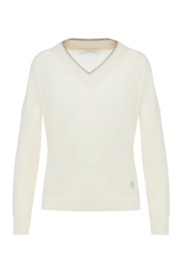White women’s jumper with a contrasting stripe along the V-neckline - photo 1