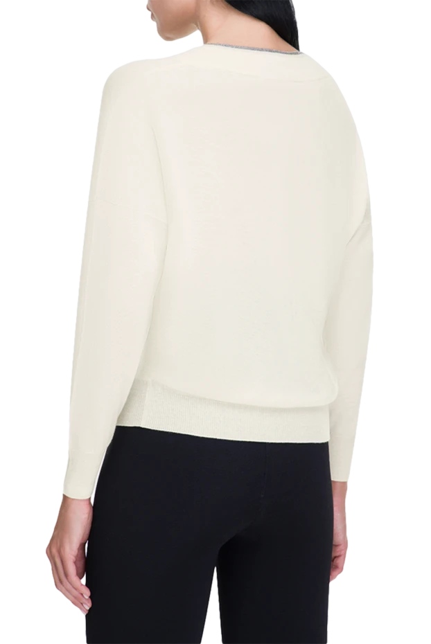 Tonet джемпер белый женский с контрастной полосой вдоль v-образного выреза 162346 - фото 3