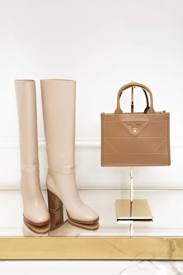 Gianvito Rossi boots women's high leather on square heel beige 162357 - photo 2