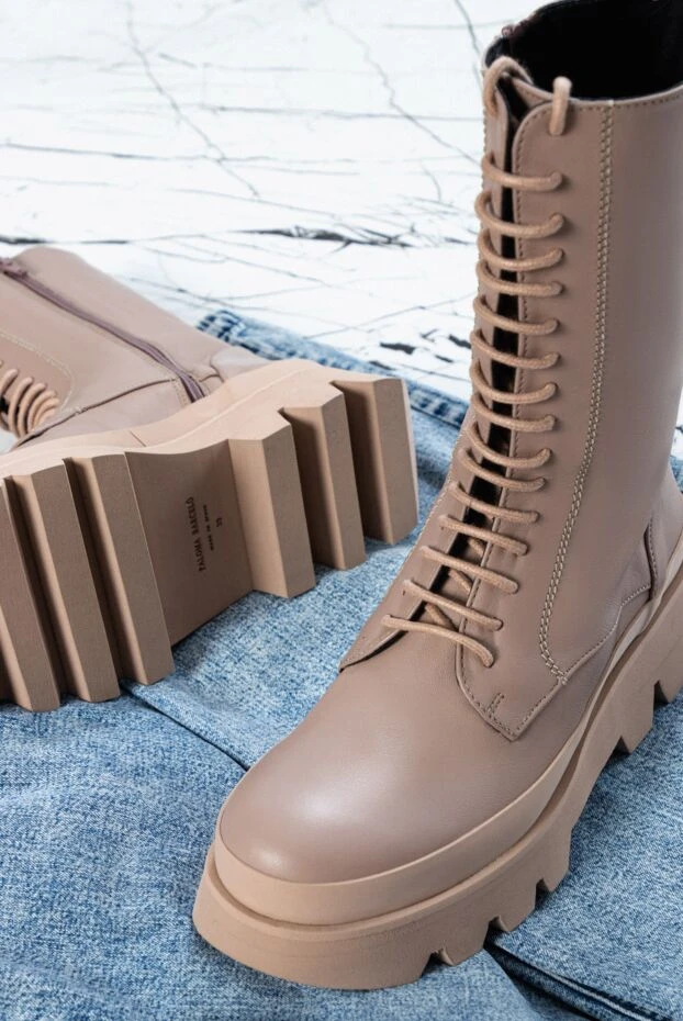 Paloma Barcelo ботинки женские кожаные высокие на шнуровке бежевые 162407 - фото 2