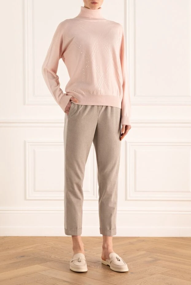 Cappellini woman beige polyester and viscose trousers for women купить с ценами и фото 162446 - photo 2