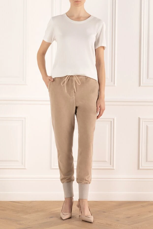 Cappellini woman women's beige cotton and polyamide trousers купить с ценами и фото 162451 - photo 2