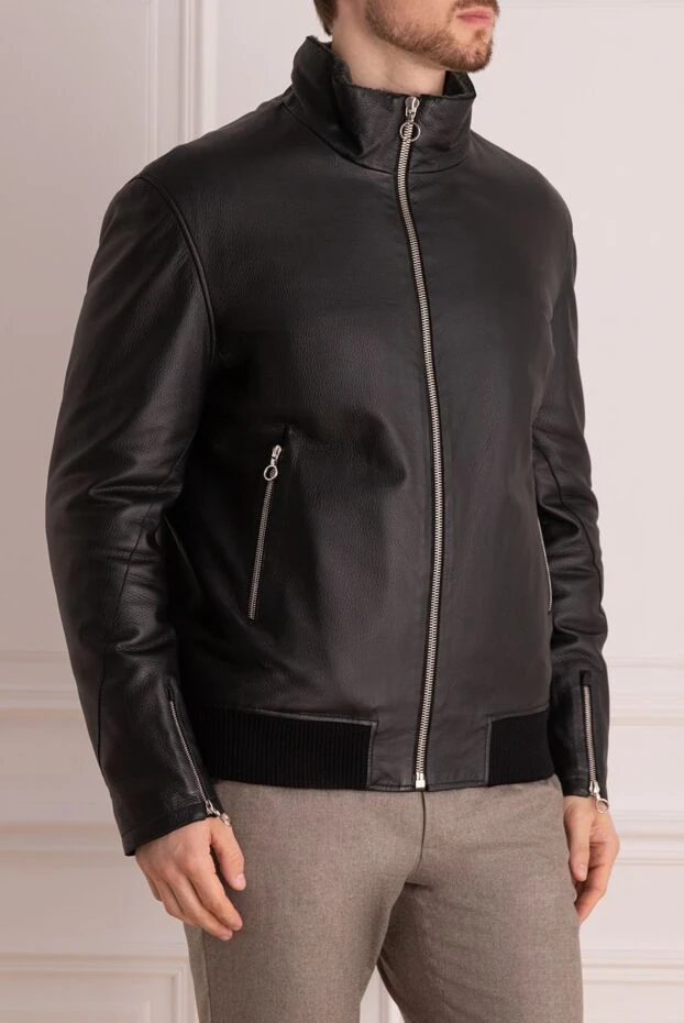 Seraphin men's black leather bomber jacket with fur lining 162456 - photo 3