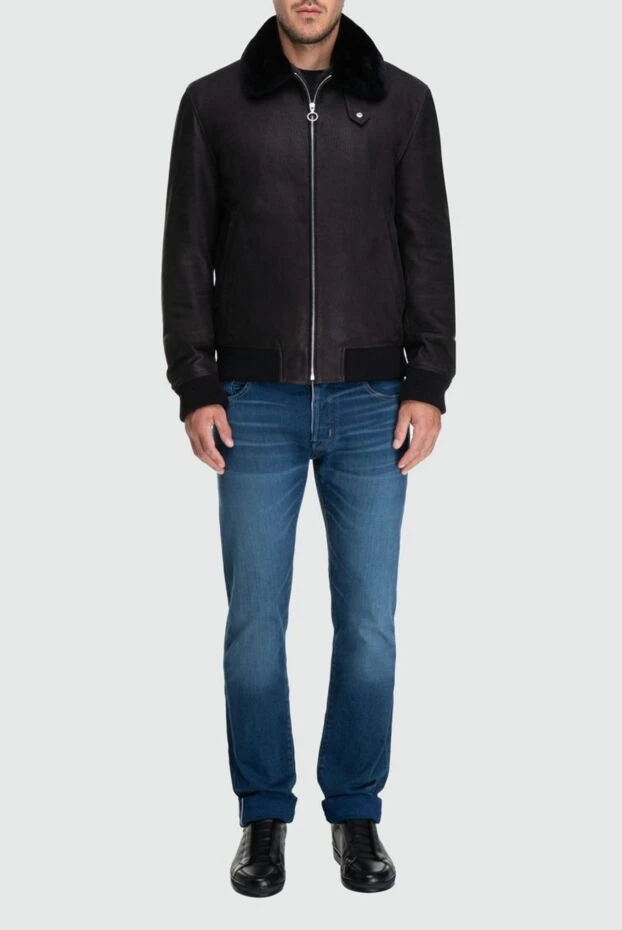 Seraphin куртка-бомбер черная кожаная на меху с отложным воротником мужская 162458 - фото 2