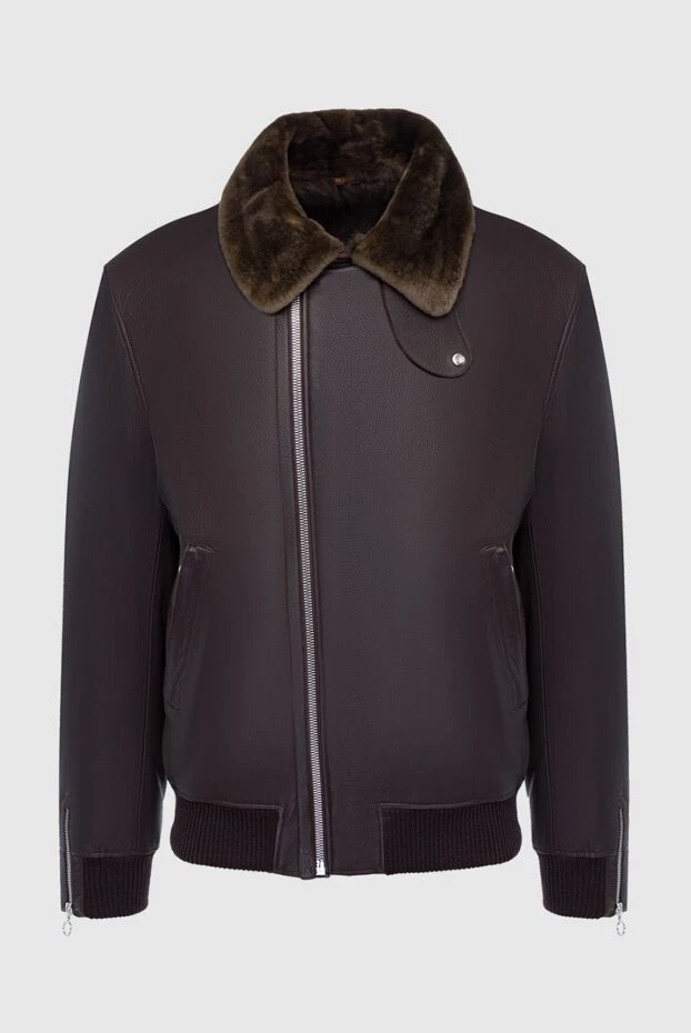 Қоңыр былғары мех жағалы күртке ерлерге арналған - фото 1