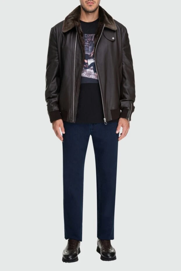 Seraphin куртка кожаная с меховым воротником коричневая мужская 162462 - фото 2