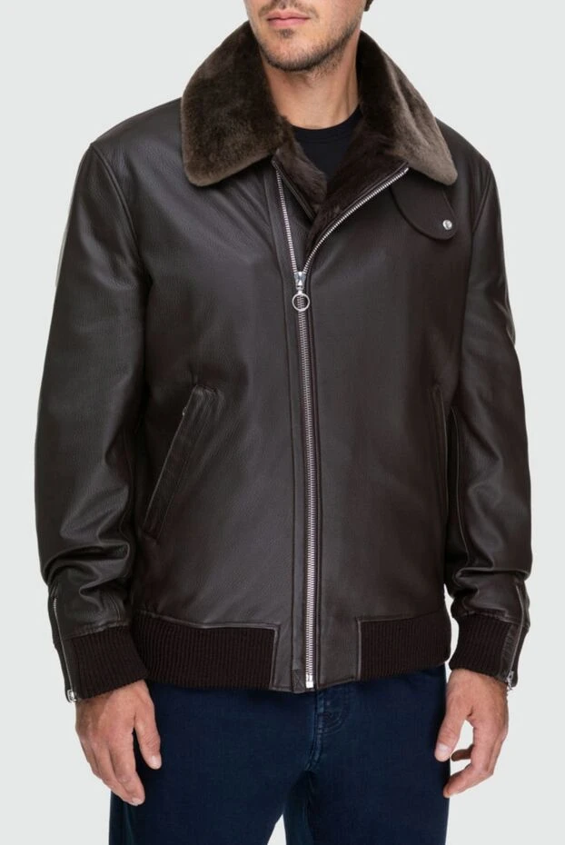 Seraphin куртка кожаная с меховым воротником коричневая мужская 162462 - фото 3