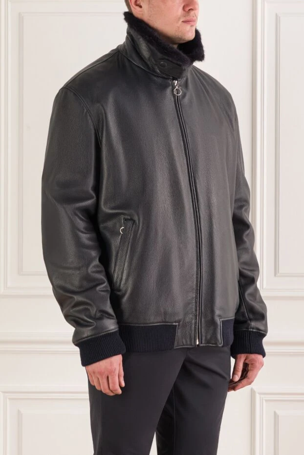 Seraphin men's blue leather jacket with fur lining and a fold-down collar 162465 - photo 3