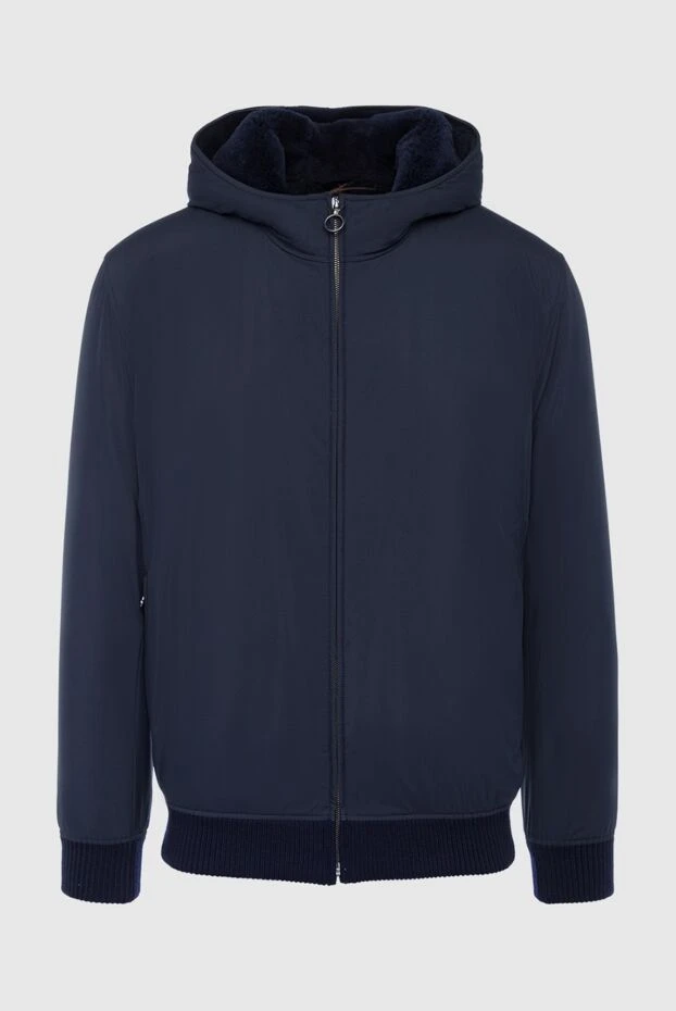 Men's blue bomber jacket with a fur-lined hood - photo 1