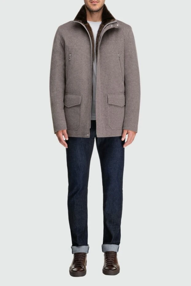 Seraphin men's beige extended cashmere jacket with fur lining and flap pockets 162469 - photo 3