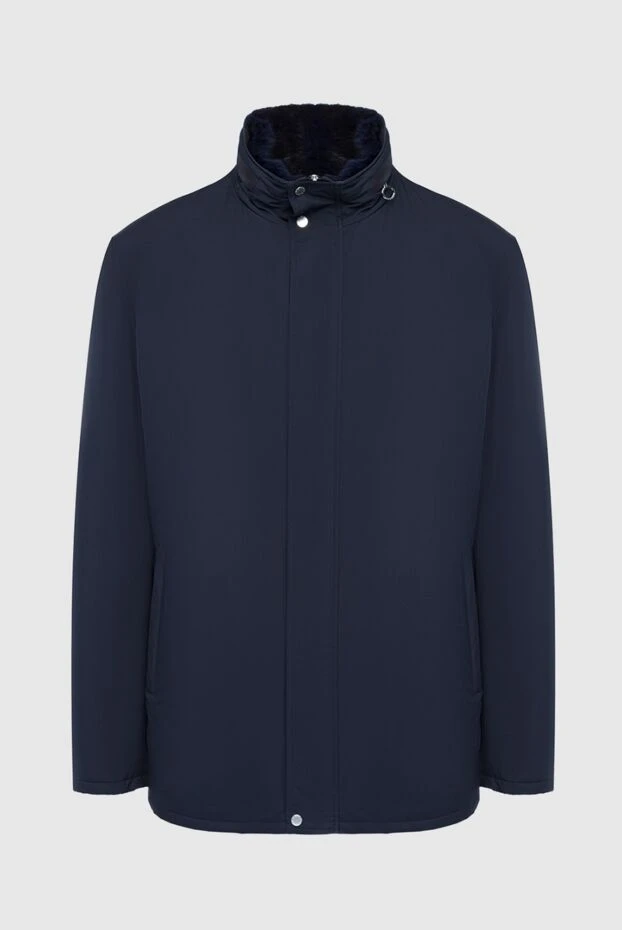 Ерлерге арналған аң терісімен оқшауланған ұзартылған көк күртеше - фото 1