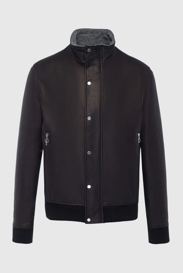 Men’s black insulated leather bomber jacket with high collar - photo 1
