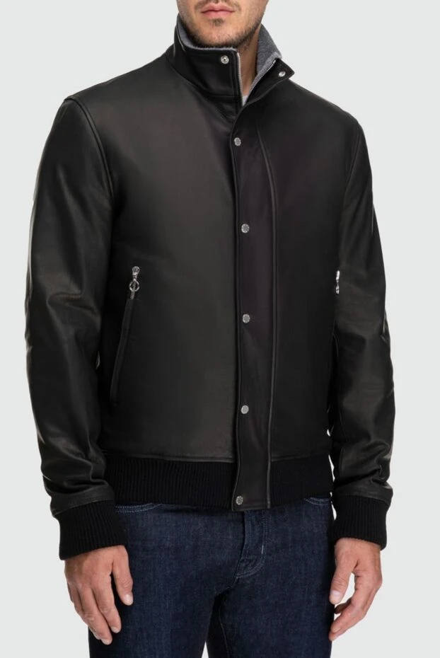 Seraphin куртка-бомбер кожаная черная утепленная с высоким воротником мужская 162483 - фото 3