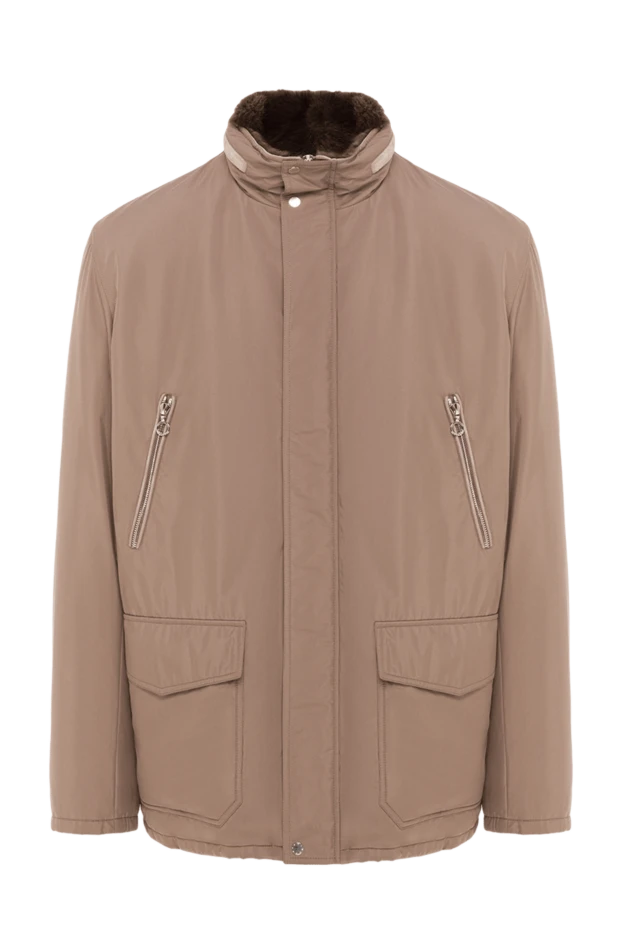 Seraphin куртка бежевая удлиненная утепленная контрастным мехом мужская 162486 - фото 1