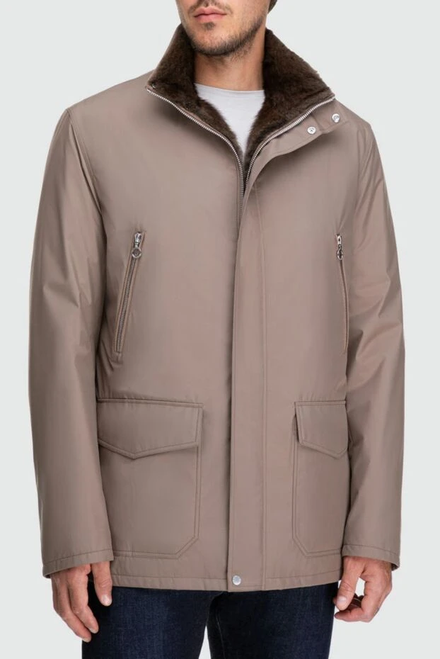 Seraphin куртка бежевая удлиненная утепленная контрастным мехом мужская 162486 - фото 3