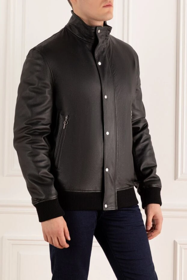 Seraphin куртка кожаная черная на молнии, скрытой под ветрозащитной планкой мужская 162494 - фото 3