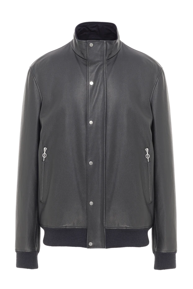 Men’s blue leather jacket with zipper concealed under a wind flap - photo 1