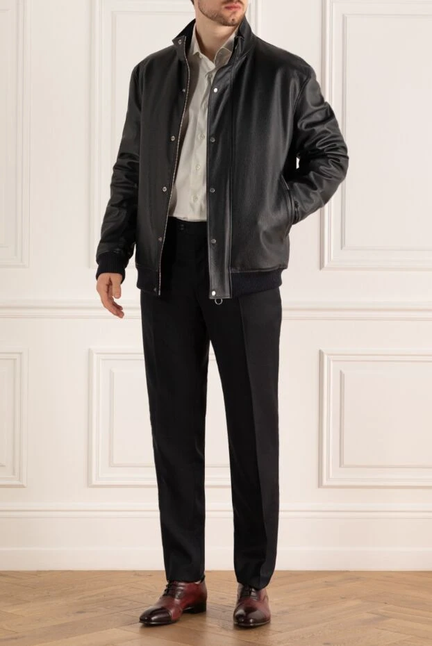 Seraphin куртка кожаная синяя на молнии, скрытой под ветрозащитной планкой мужская 162495 - фото 2