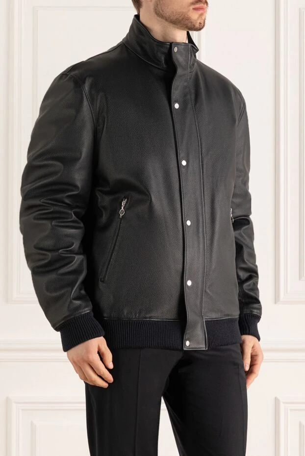 Seraphin куртка кожаная синяя на молнии, скрытой под ветрозащитной планкой мужская 162495 - фото 3