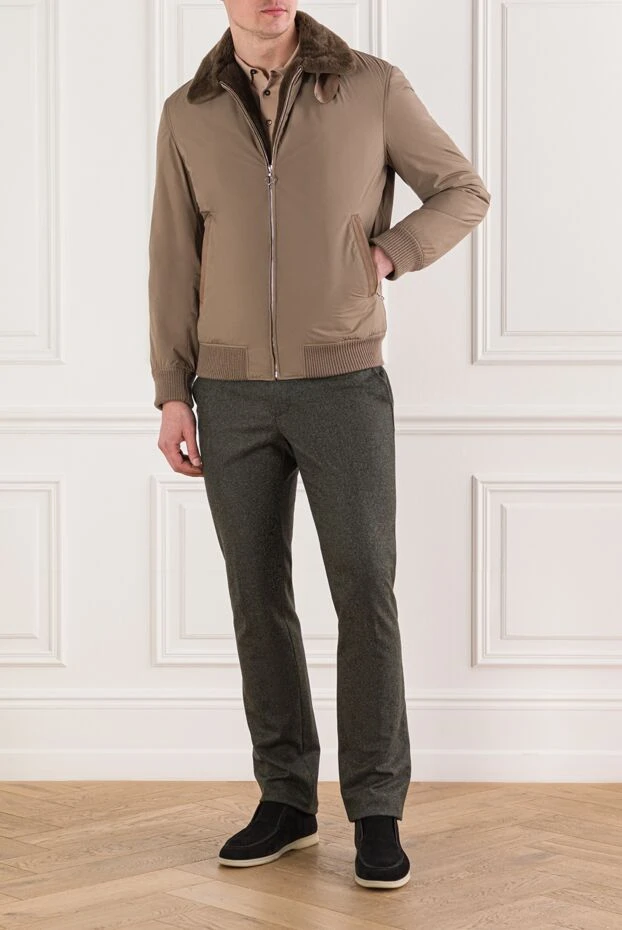 Seraphin men's blue bomber jacket with a high fur collar and a leather insert 162497 - photo 3