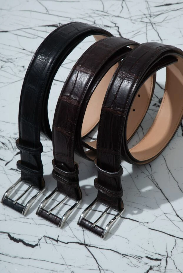 Қою бордо түстес крокодил терісінен жасалған белдік ерлерге арналған - фото 2