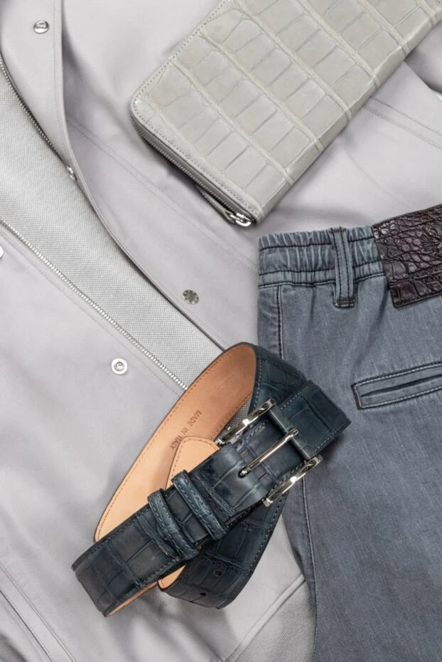 Gray-green crocodile leather belt for men - photo 2