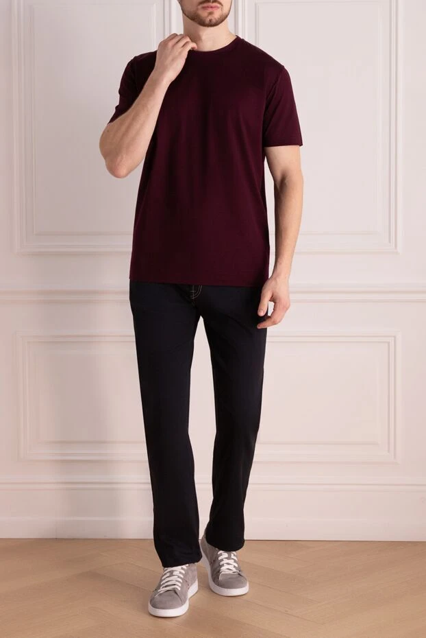 Cesare di Napoli man cotton t-shirt burgundy for men купить с ценами и фото 162526 - photo 2