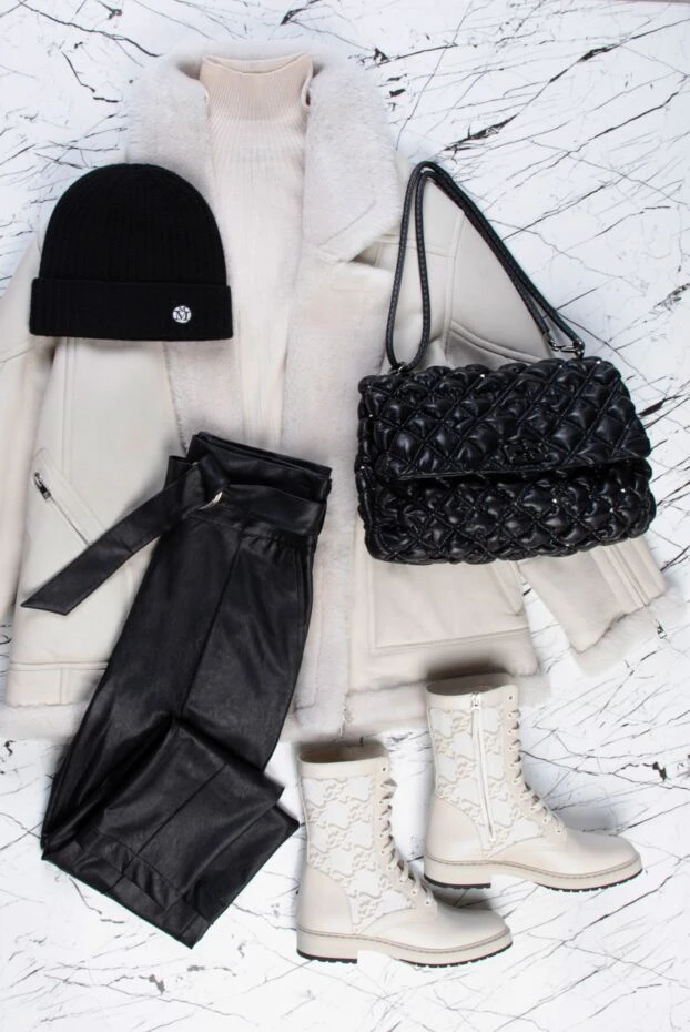 Blancha white sheepskin coat made of genuine leather and fur for women 162571 - photo 2