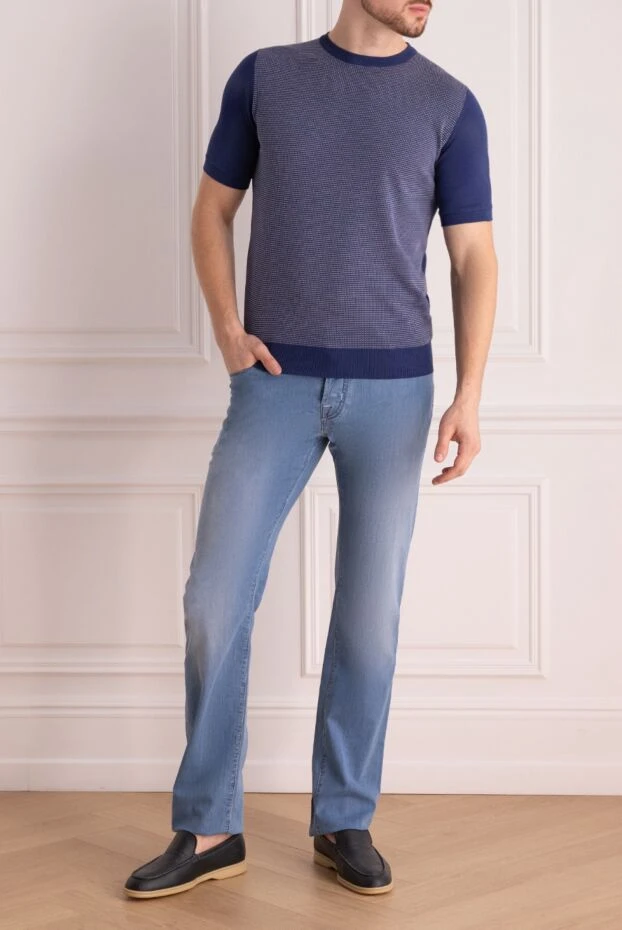 Corneliani man cotton short sleeve jumper blue for men купить с ценами и фото 162580 - photo 2